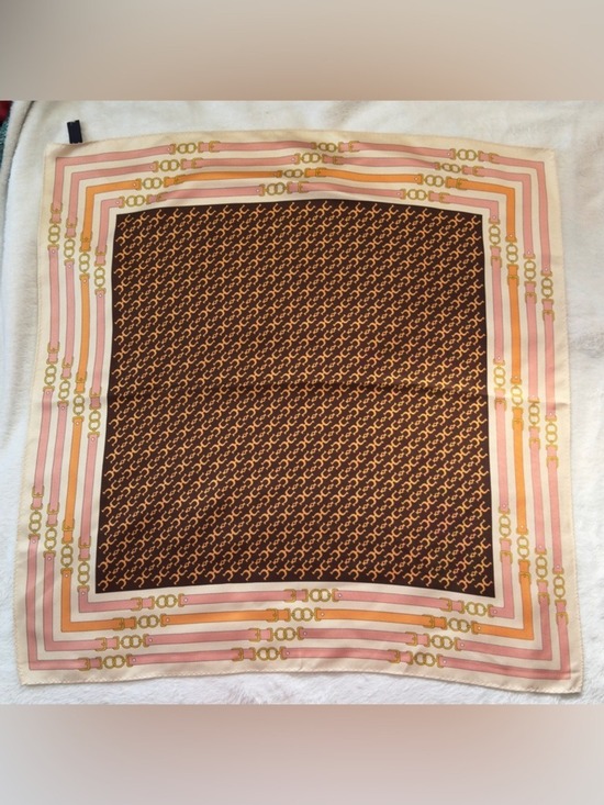 Accessories - Silk-Feel Scarf with Pink & Brown Equestrian Print